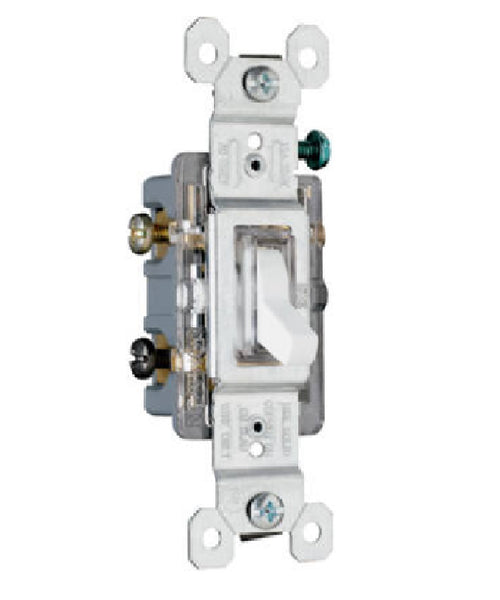 Legrand 663WSLGCC10 Pass & Seymour Three Way Lighted Toggle Switch, White