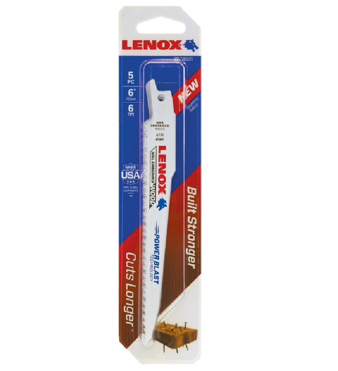 Lenox® 20556676RC Wood Cutting Bi-Metal Reciprocating Saw Blades, 6 TPI, 6", 5Pk