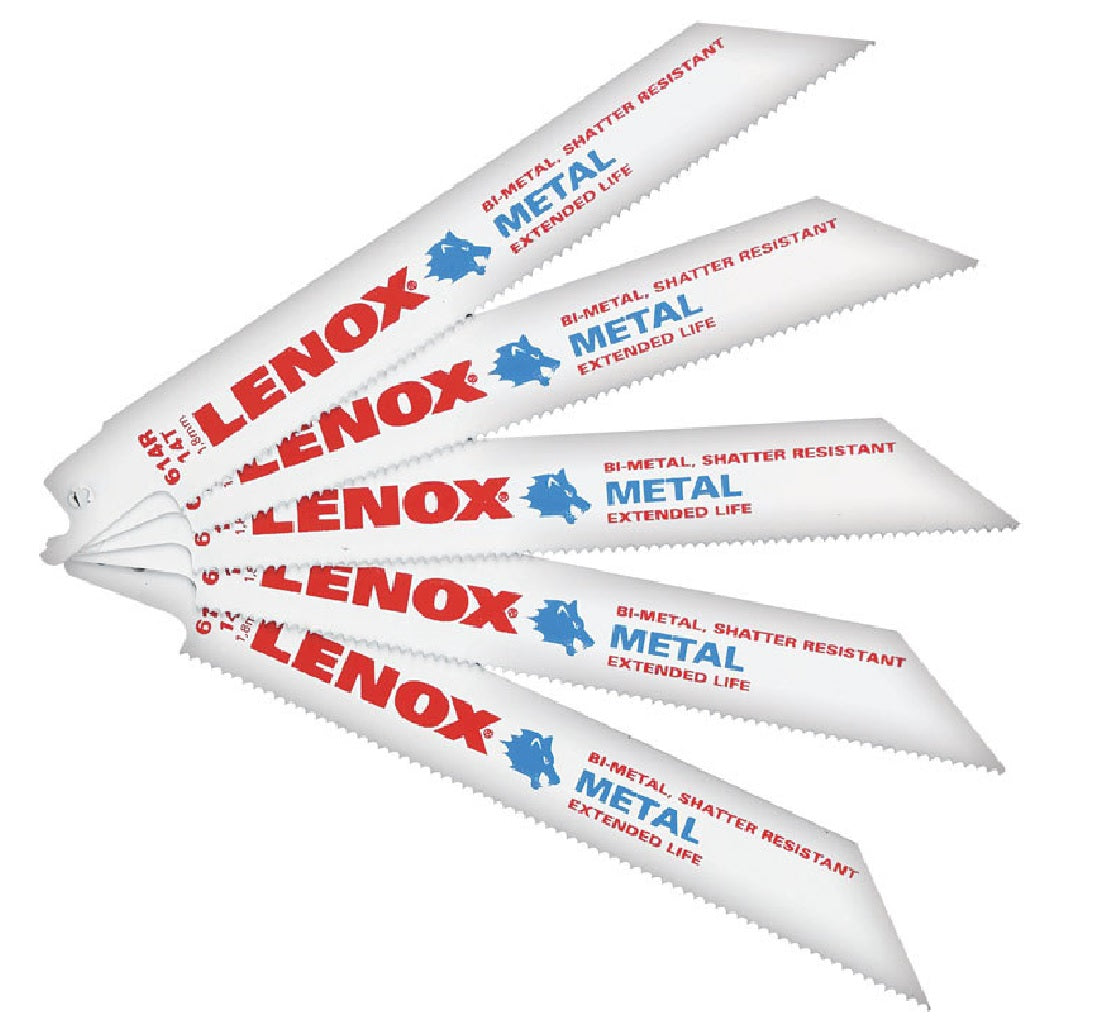 Lenox® 20564614R Metal Cutting Reciprocating Saw Blades, 14 TPI, 6", 5-Pack