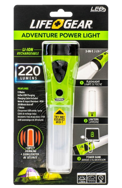 Life Gear Adventure 41-3747 Rechargeable Power Light, Clear/Green
