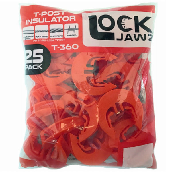 Lock Jawz T-360-O Electric Fence T Post Insulators, Orange