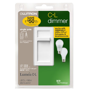 Lutron LECL-150H-WH Lumea Slide Dimmer Switch, White