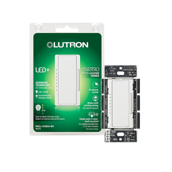 Lutron MACL-153MLH-WH Maestro 3 Way Dimmer Switch, White