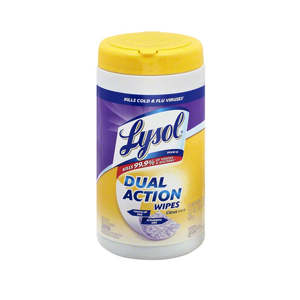 Lysol 1920081700 Dual Action Fiber Weave Antibacterial Wipes, 75 Count