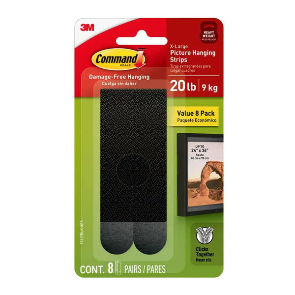 3M 17217BLK-8ES Command Picture Hanging Strips, Black