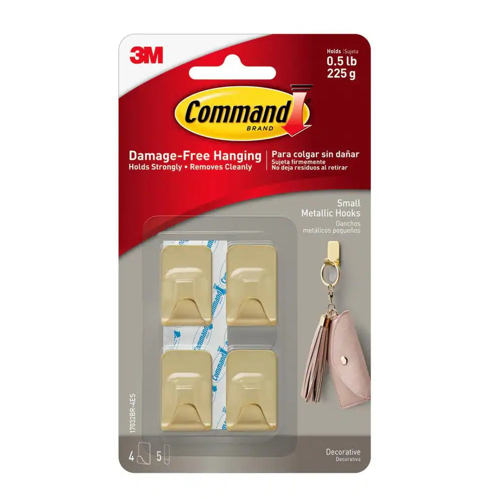 3M 17032BR-4ES Command Color Metallic Decorative Hooks, Brass