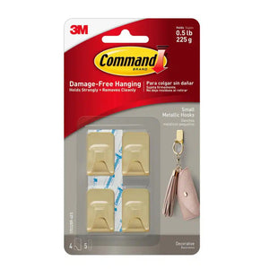 3M 17032BR-4ES Command Color Metallic Decorative Hooks, Brass