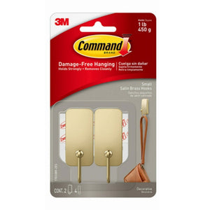 3M 17033BR-2ES Command Decorative Hooks, Satin Brass