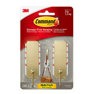 3M 17034BR-2ES Command Decorative Hooks, Satin Brass