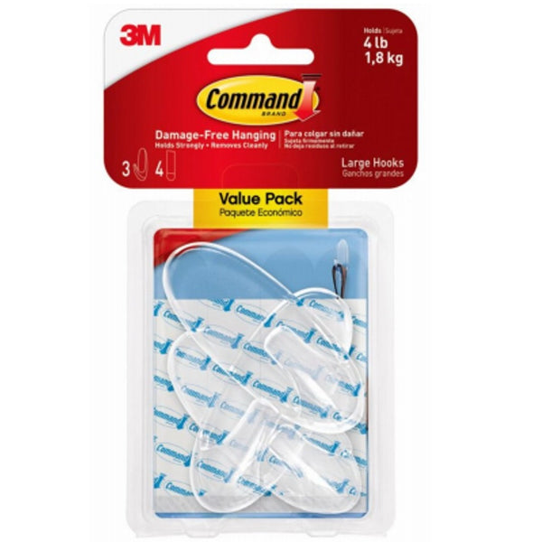 3M 17093CLR-3AES Command Large Hooks, Clear