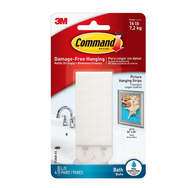 3M 17206B-ES Command Bathroom Picture Hanging Strips, Large
