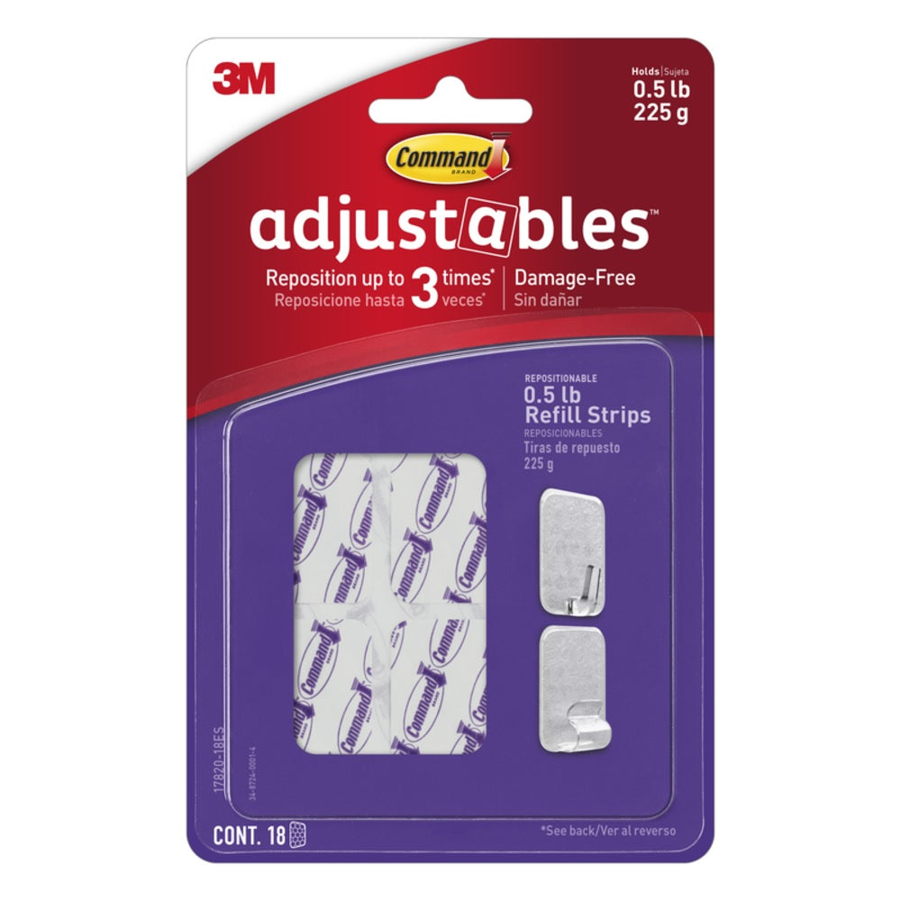 3M 17820-18ES Command Adjustables Adhesive Strips, Clear