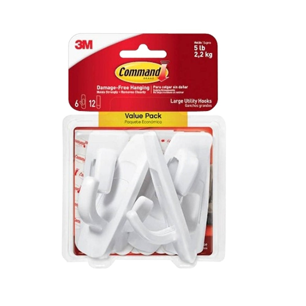 3M 17003-6ES Command Large Hooks, White