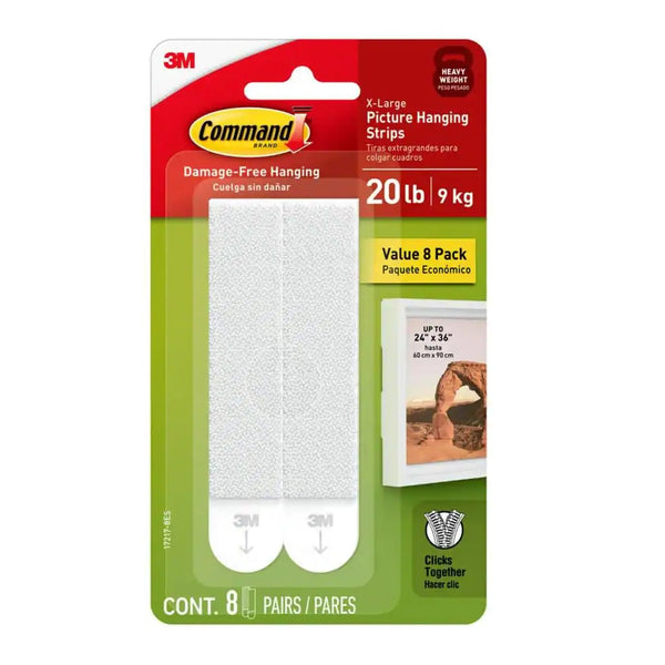 3M 17217-8ES Command Picture Hanging Strips, White