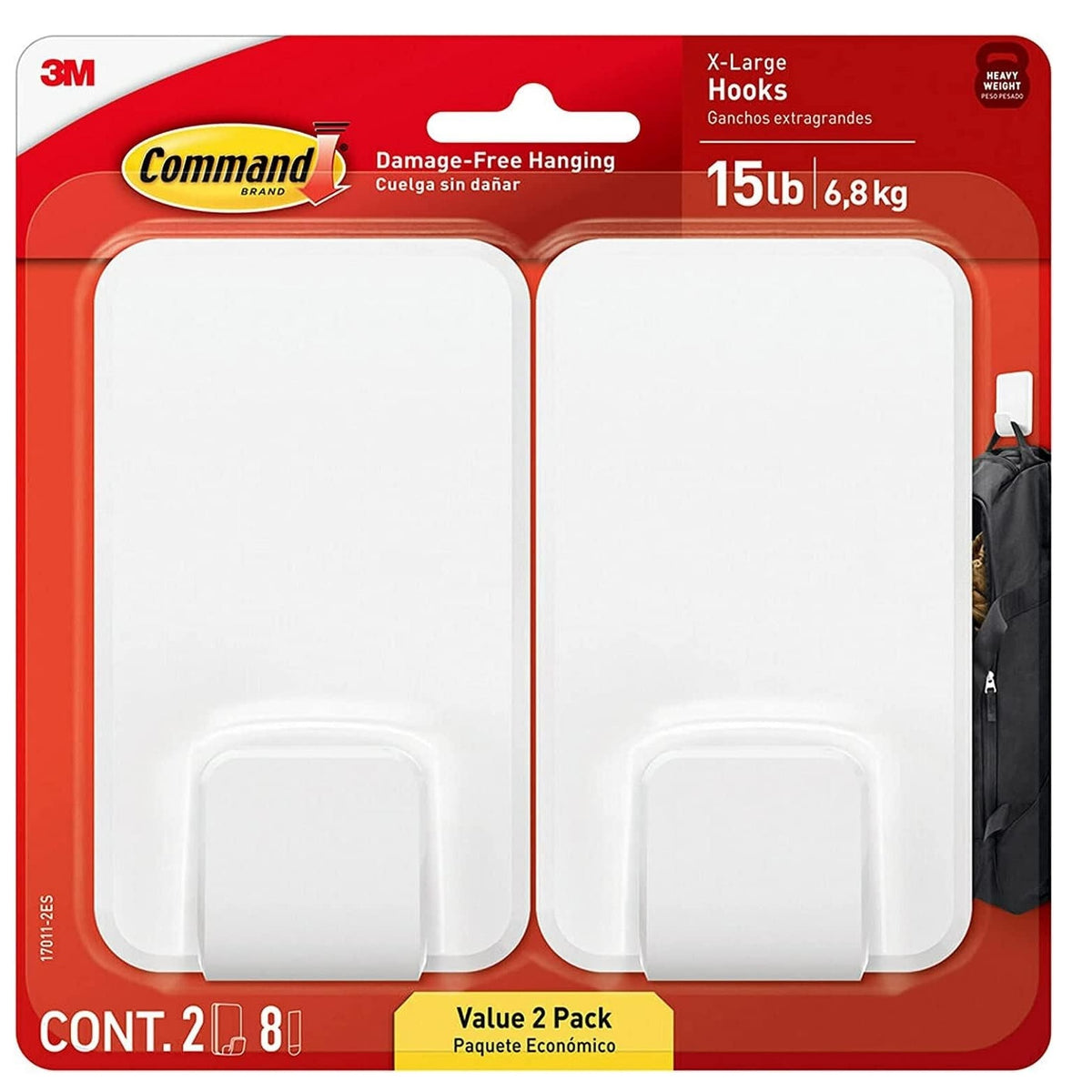3M 17011-2ES Command Utility Hooks, White, Plastic