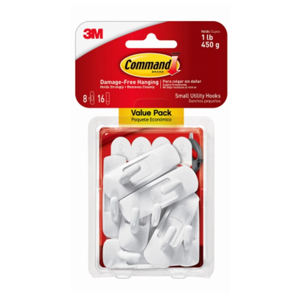 3M 17002-8ES Command Utility Hooks, White