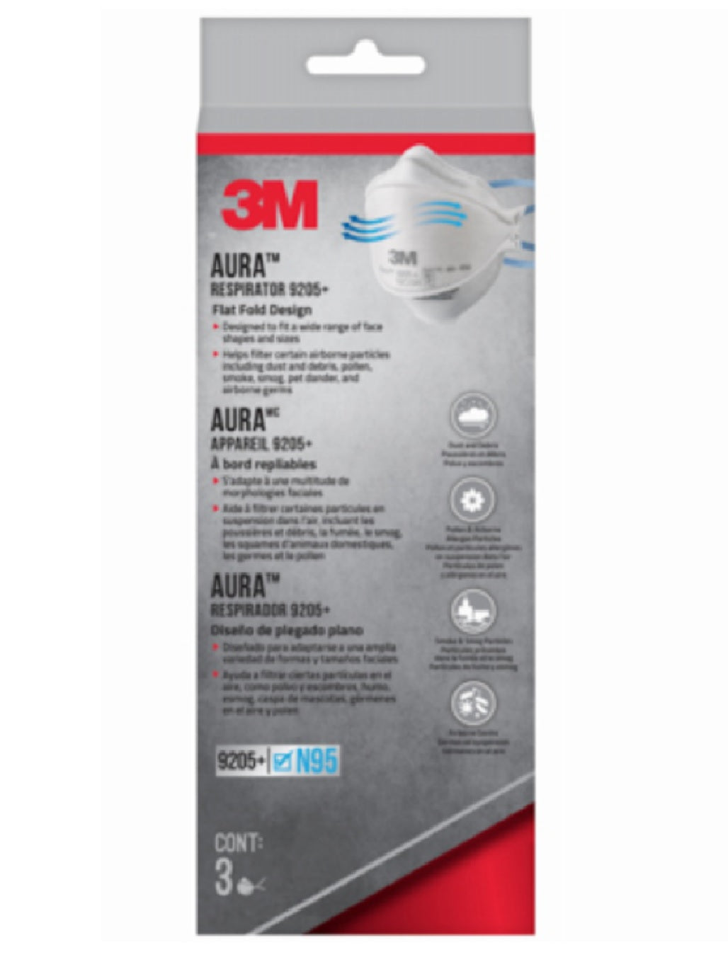 3M 9205P-3-DC Aura Particulate N95 Respirator Mask, White