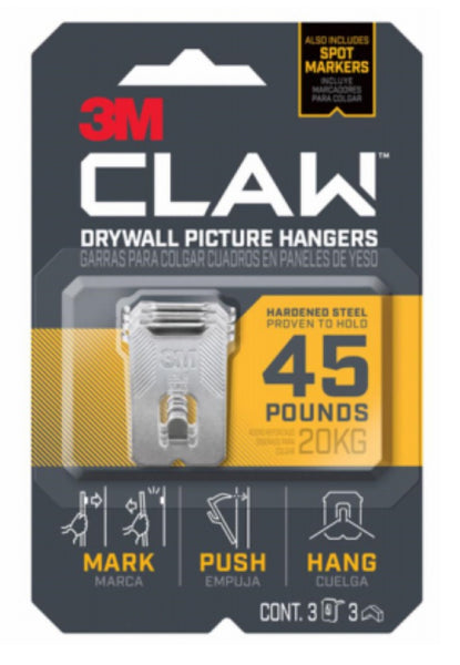 3M 3PH45M-3ES CLAW Drywall Picture Hanger, 45 LB