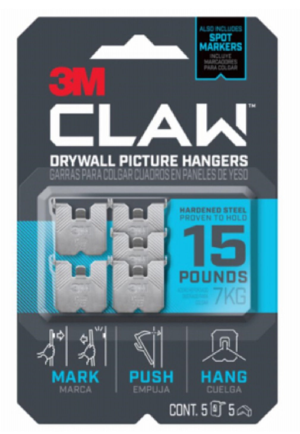 3M 3PH15M-5ES CLAW Drywall Picture Hanger, 15 Lb