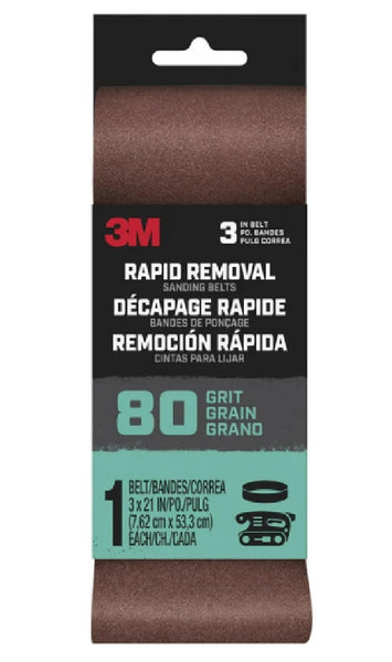 3M 27395 Rapid Removal Sanding Belt, 80 Grit, 21 Inch L x 2 Inch
