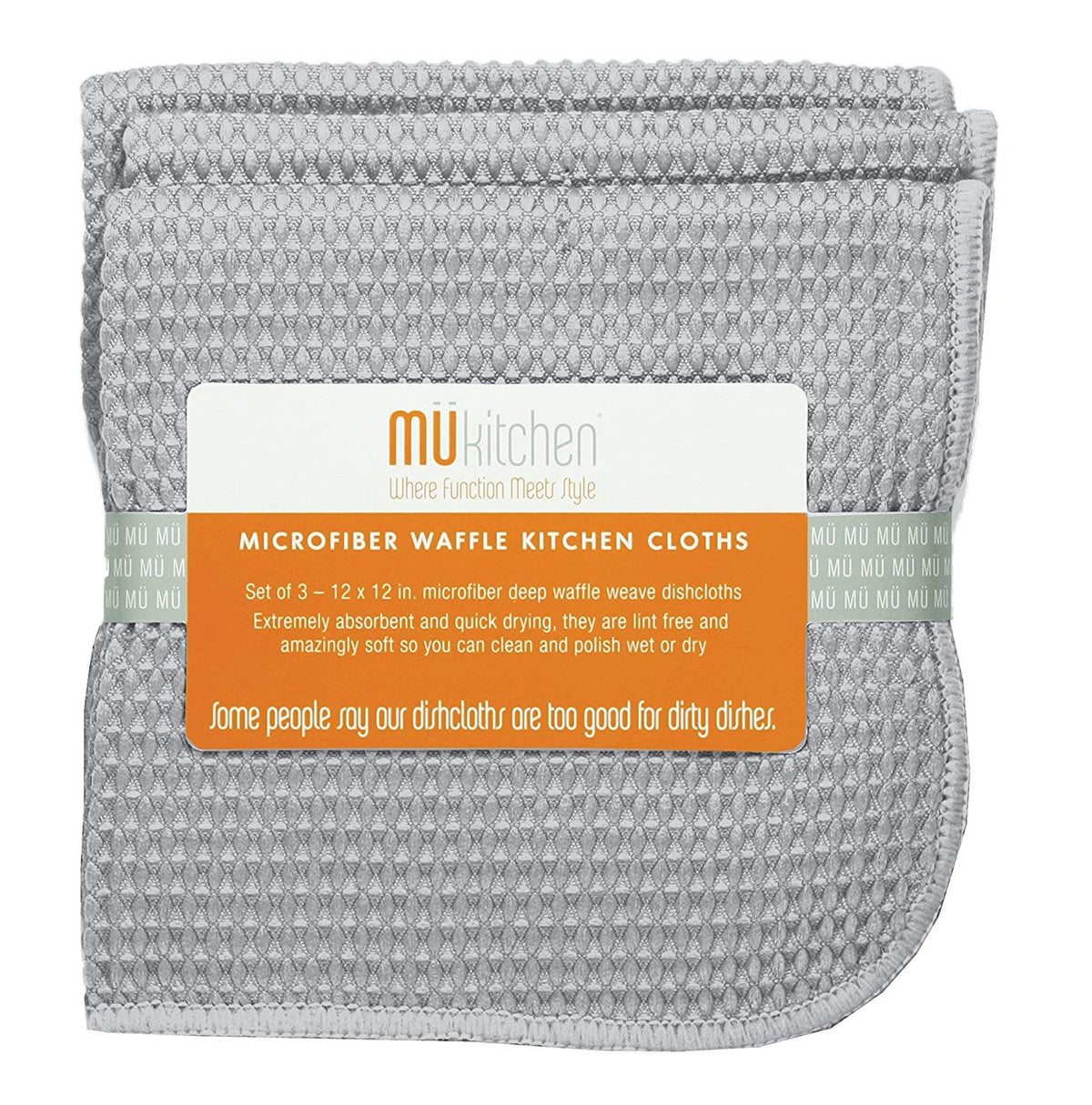 MUkitchen 6638-1629 Microfiber Waffle Dishcloth, Storm Gray
