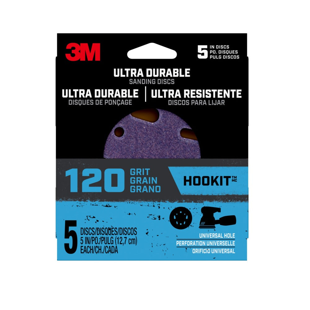 3M 27310 Ultra Durable Hookit Sanding Disc, 120 Grit, 5 Inch