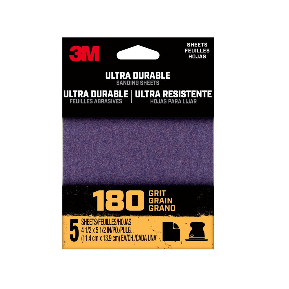 3M 27367 Ultra Durable Sanding Sheet, 180 Grit, 5.5 Inch L x 4.5 Inch