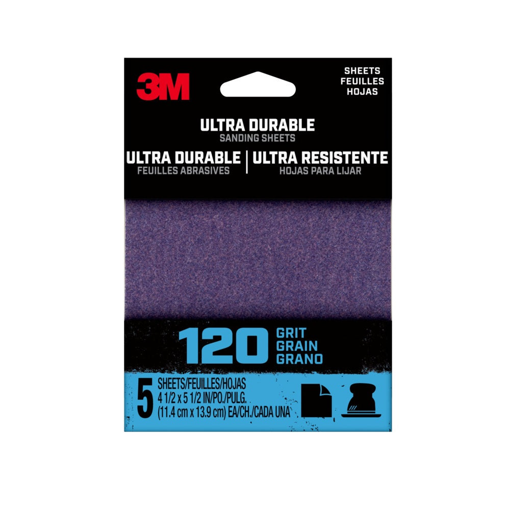 3M 27368 Ultra Durable Sanding Sheet, 120 Grit, 5.5 Inch L x 4.5 Inch