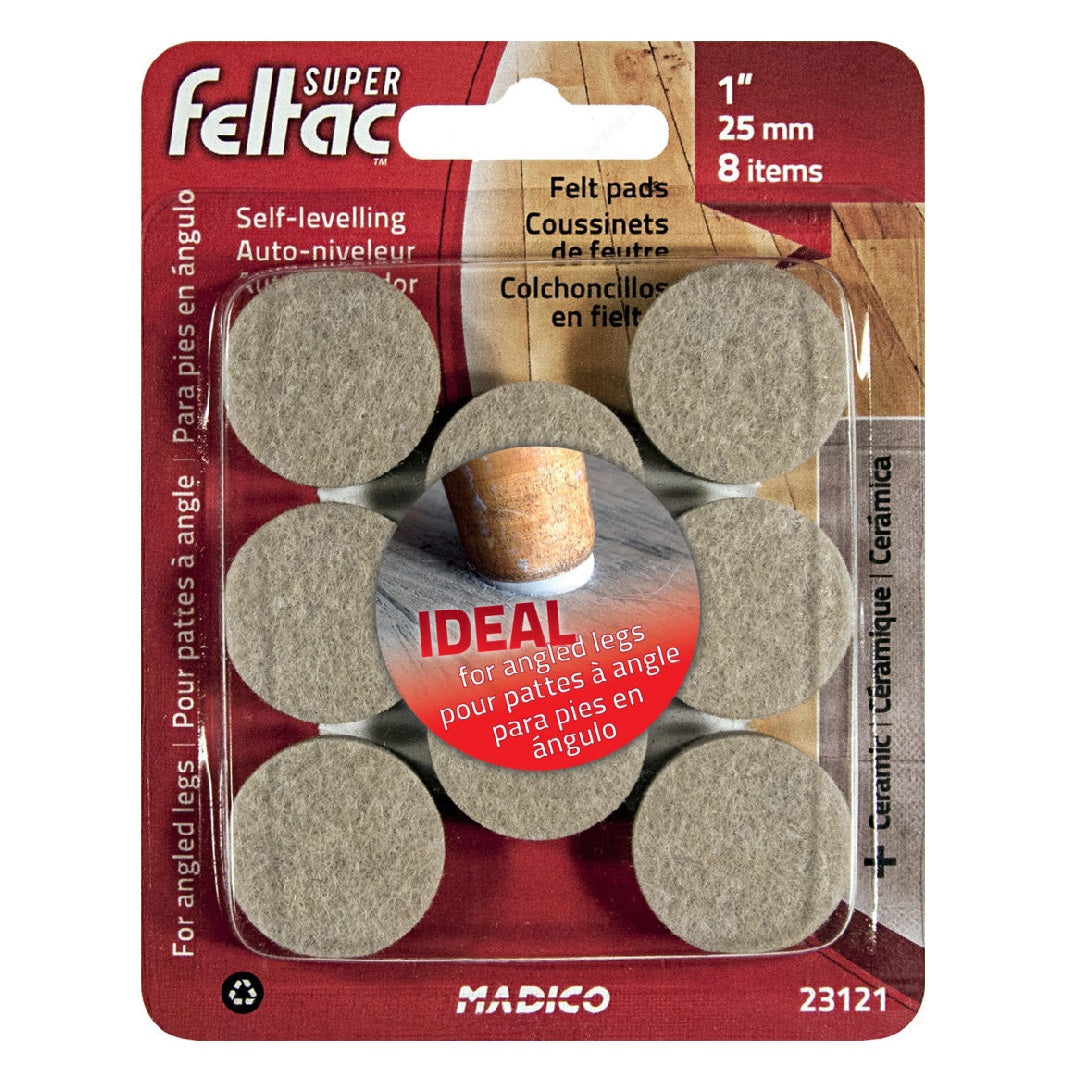 Madico 23121TV Self Leveling Heavy Duty Self Adhesive Felt Pads, 1", Tan