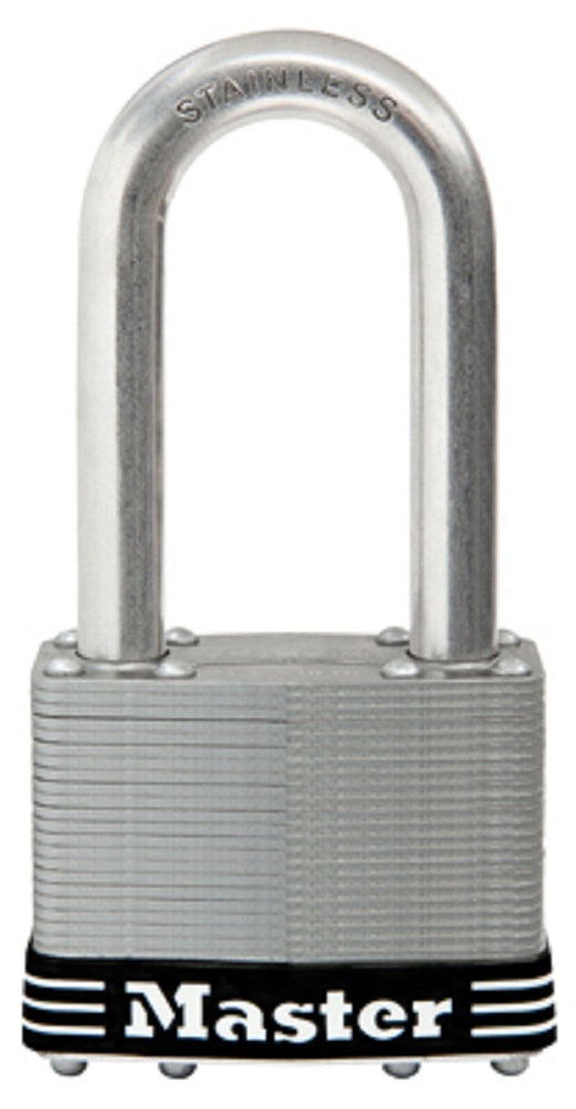 Master Lock 15SSKADLJHC 5-Pin Cylinder Laminated Padlock, Stainless Steel, 2.5 Inch