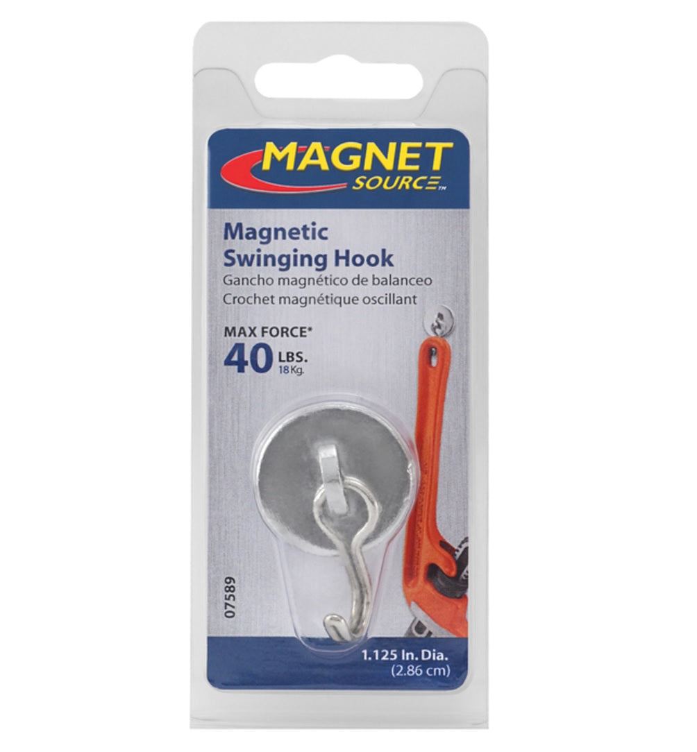 Master Magnetics 07589 Magnetic Base With Swing Hook, Silver