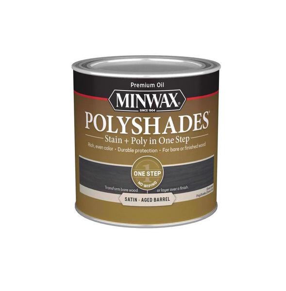 Minwax 213994444 PolyShades Stain and Polyurethane Finish, Aged Barrel, 1/2 Pint