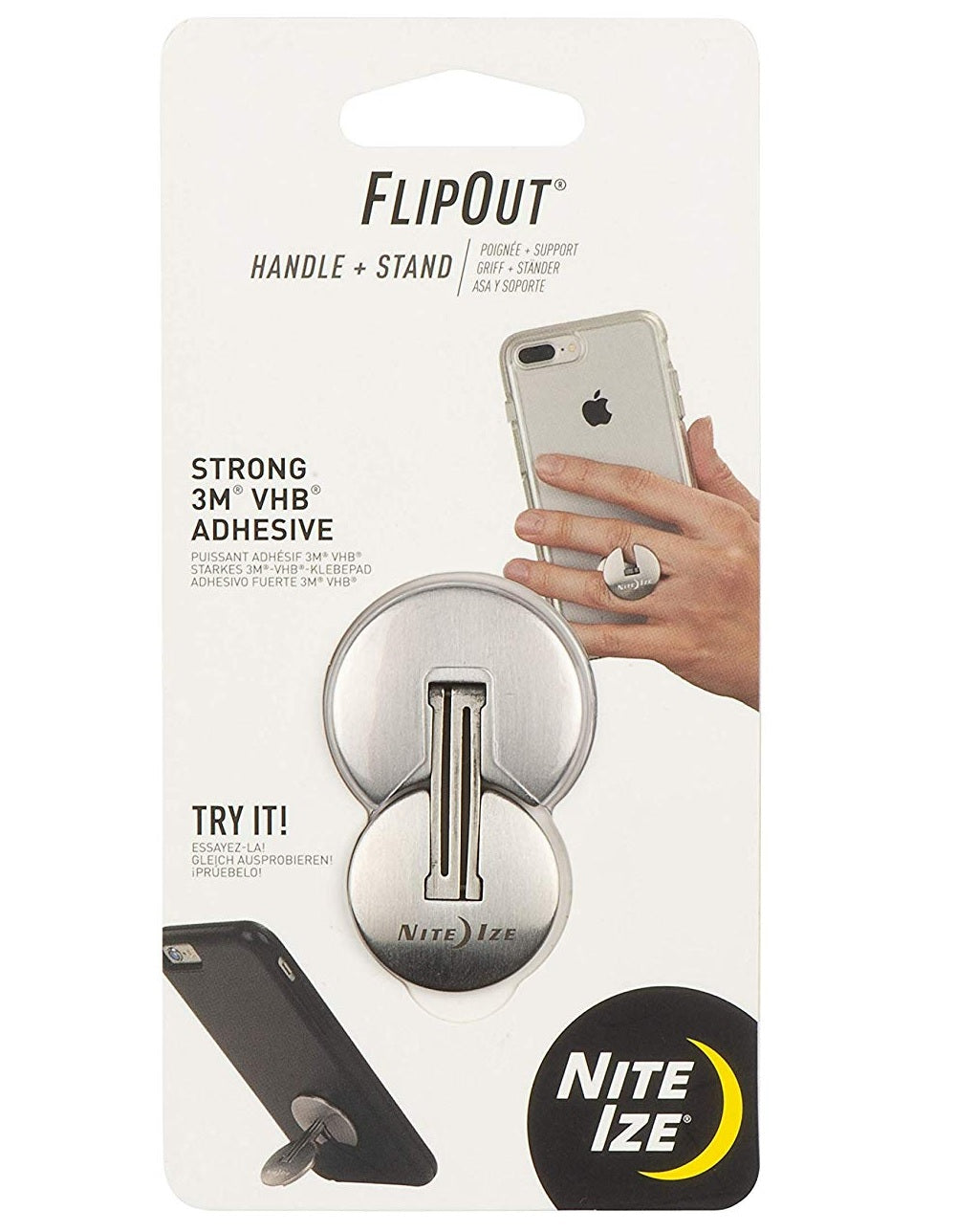 Nite Ize FLO2-11-R7 FlipOut Phone Handle & Stand, Stainless Steel