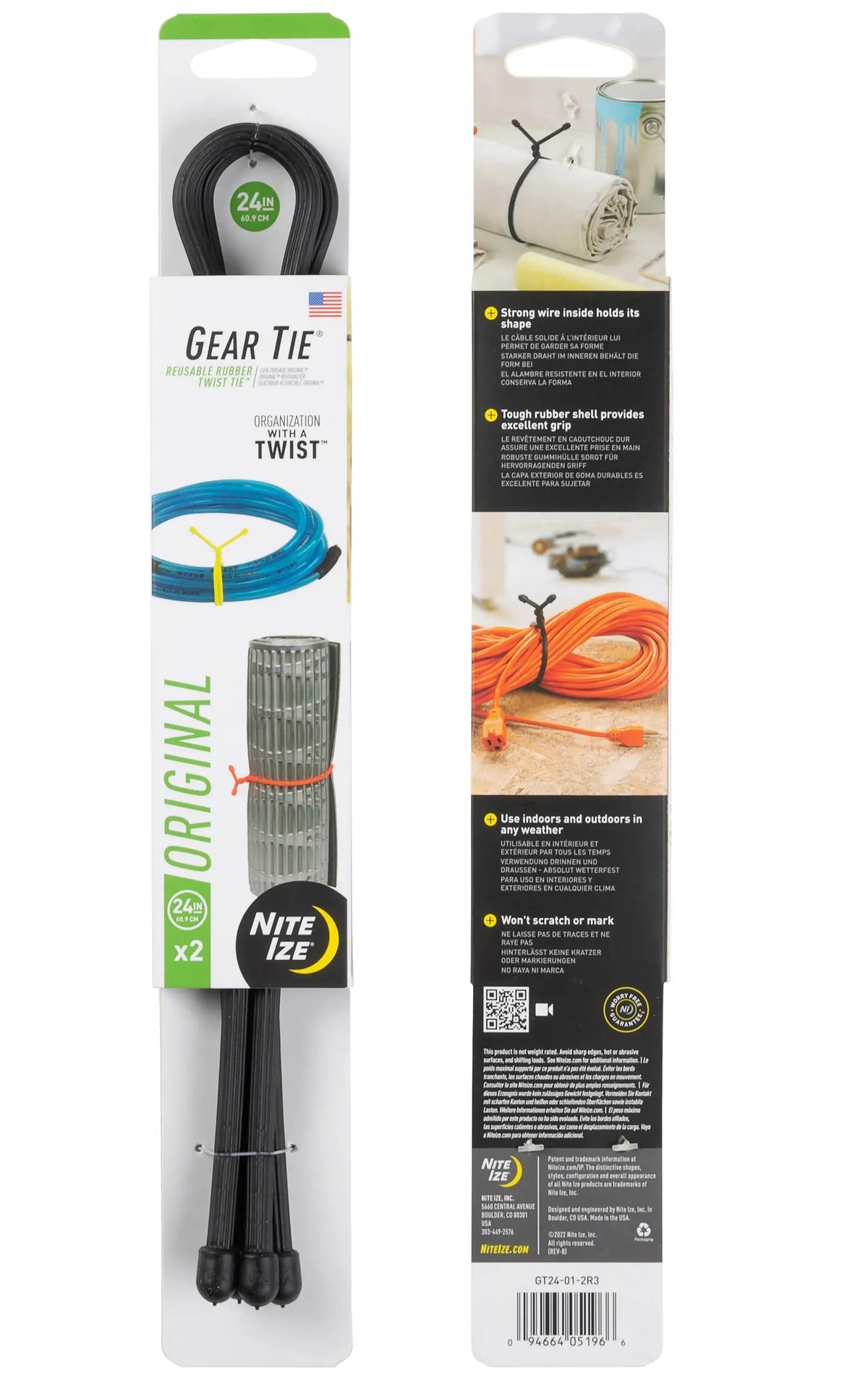 Nite Ize GT24-01-2R3 Gear Tie Reusable Twist Tie, Black