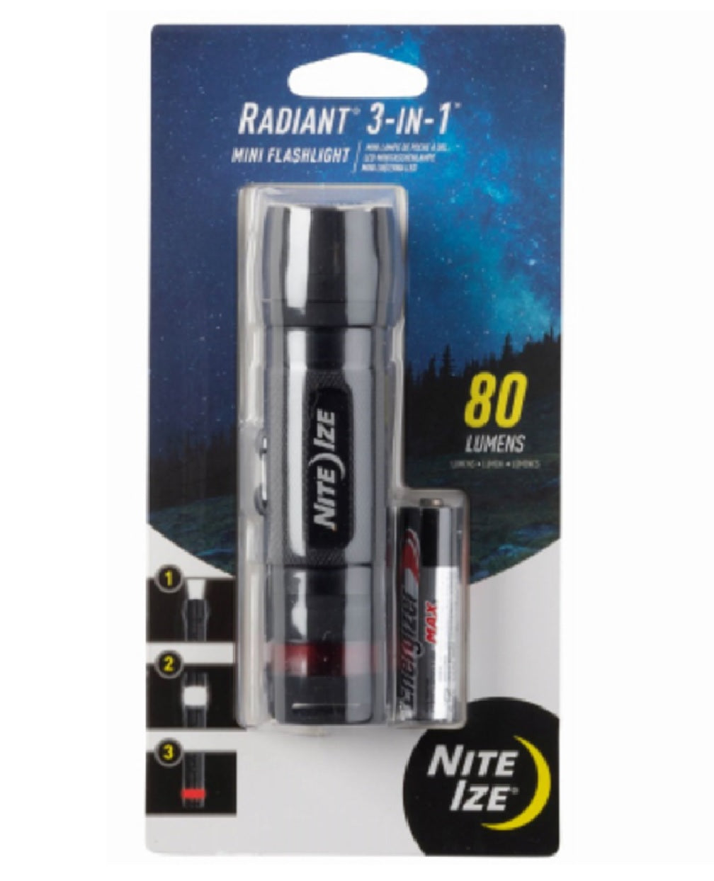 Nite Ize NL1B-01-R7 Radiant 3-in-1 LED Mini Flashlight, Black