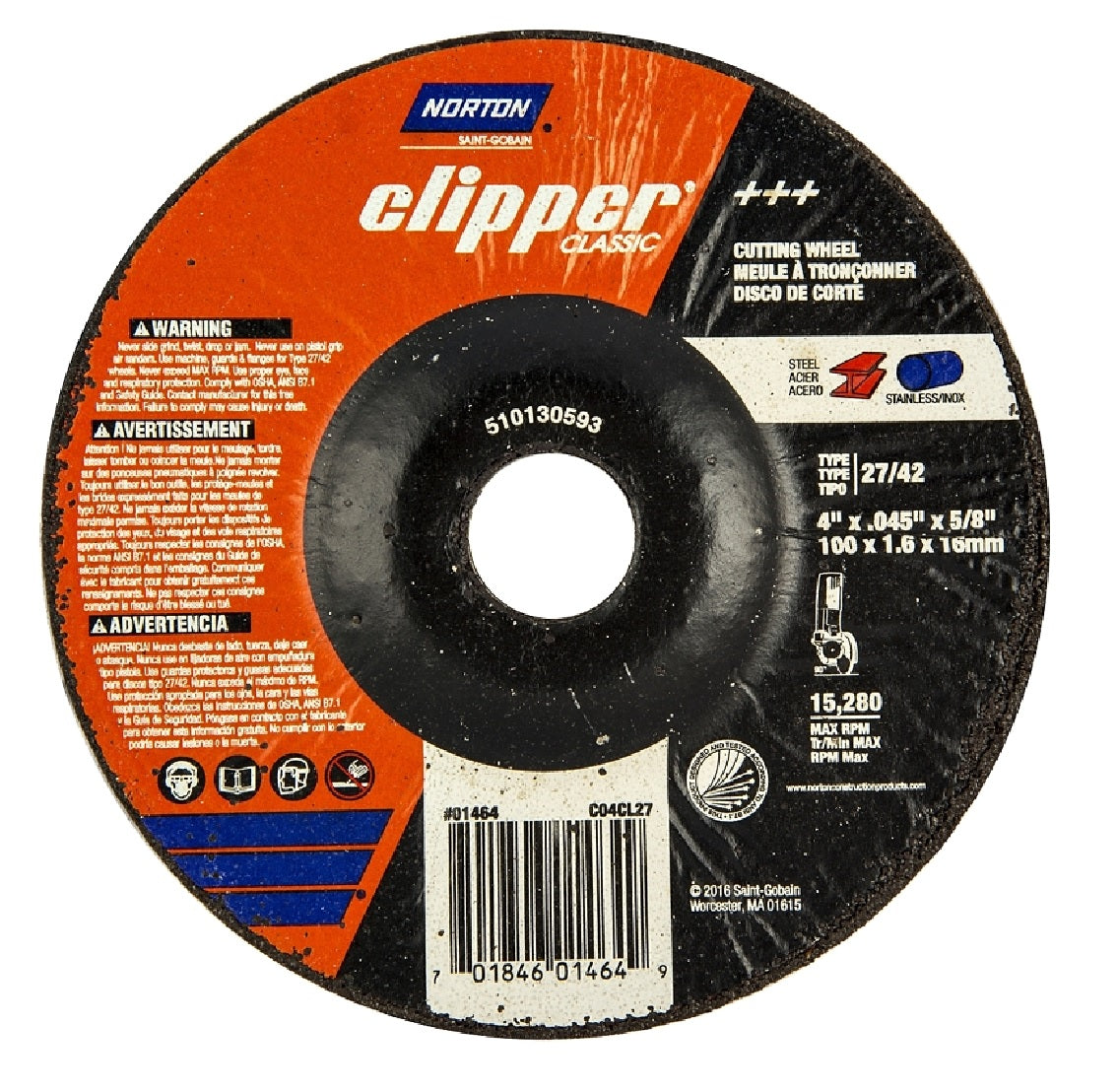 Norton 70184601464 Clipper Classic Cut-Off Wheel, Aluminum Oxide