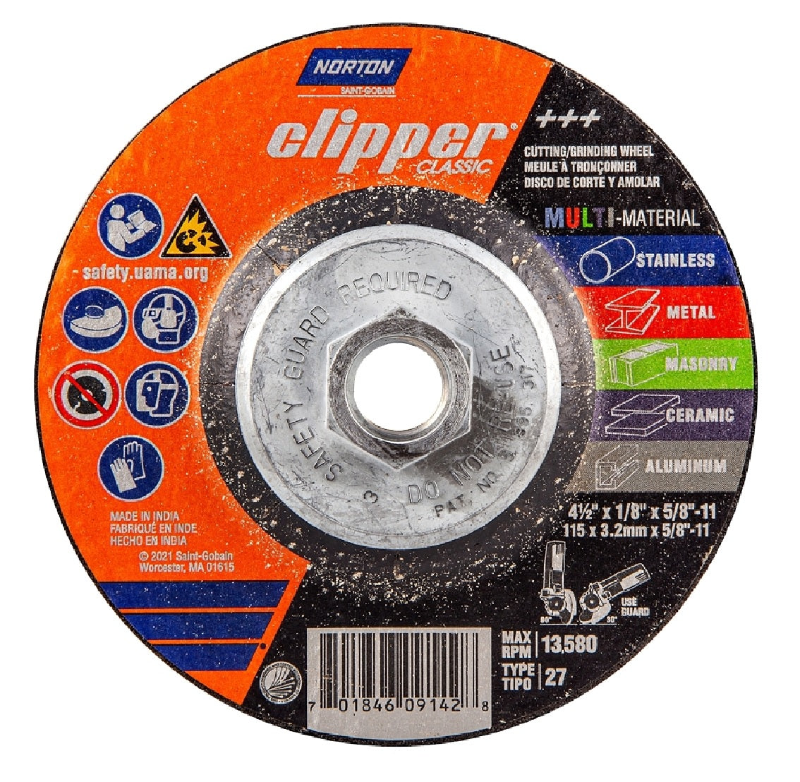 Norton 70184609142 Clipper Classic Grinding Wheel, Aluminum Oxide