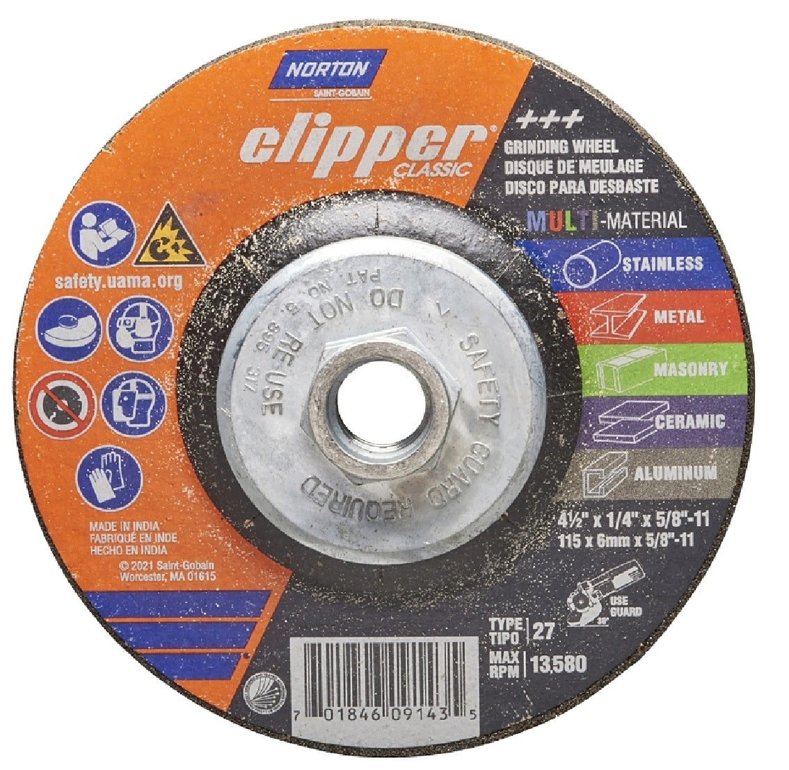 Norton 70184609143 Clipper Classic Grinding Wheel, 4-1/2 Inch