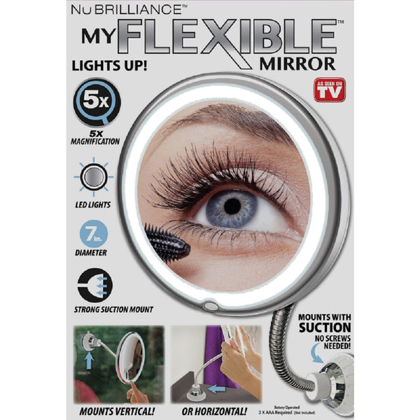 NuBrilliance 2503 As Seen On TV Flexible Round Pedestal LED Vanity Mirror, Silver
