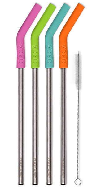 ORCA ORCSSST4TR Metal Straws With Silicone Tips, Assorted Colors