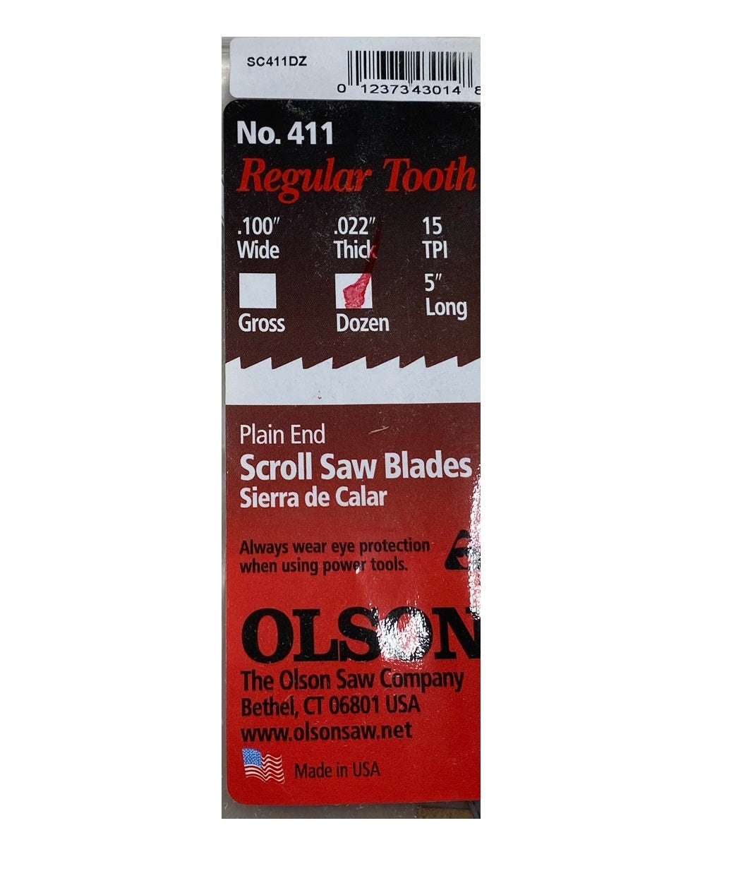 Olson Saw SC411DZ Scroll Saw Blade, 5 Inch