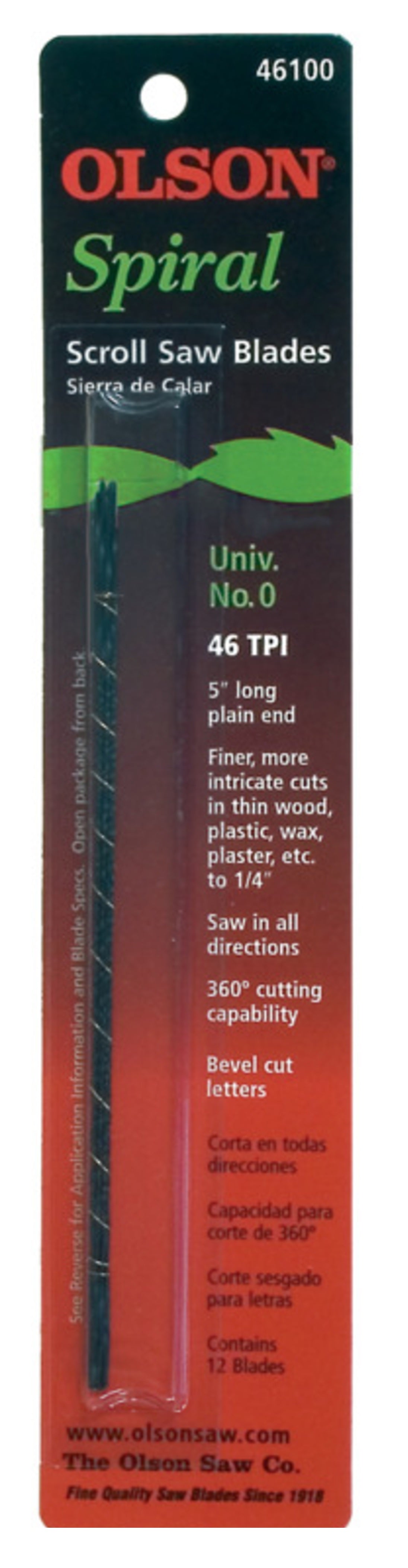 Olson Saw SP46100 Spiral Scroll Saw Blade, 46 TPI, 5 Inch