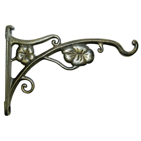 Panacea 85643GT Green Thumb Hanging Plant Bracket With Flowers, Antique Gold