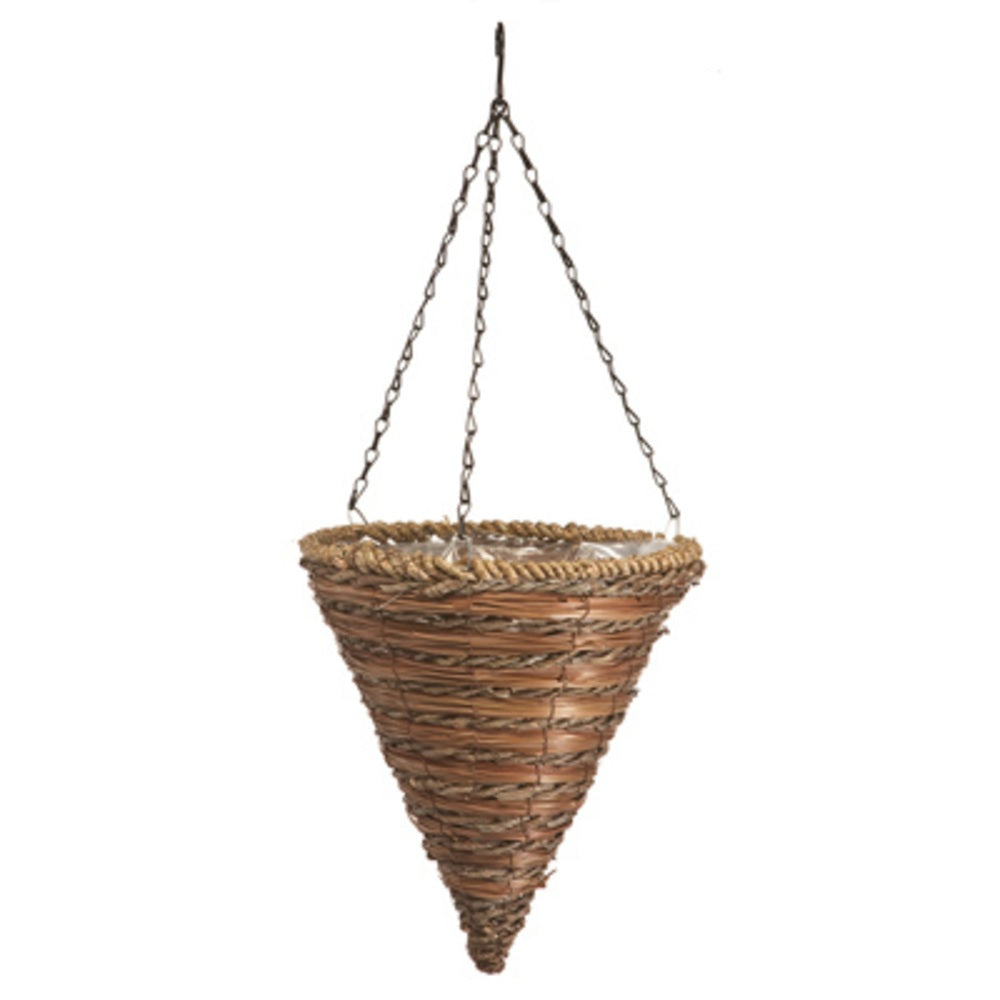 Panacea 88636GT Green Thumb Rope & Fern Cone Hanging Basket, 12 inch D