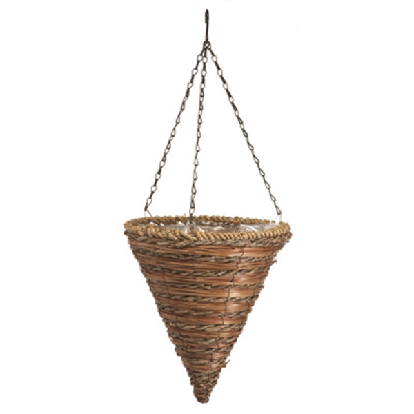 Panacea 88636GT Green Thumb Rope & Fern Cone Hanging Basket, 12 inch D