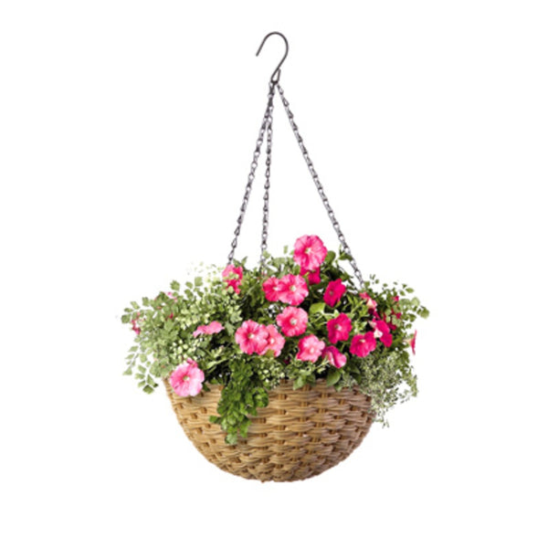 Panacea 82305GT Green Thumb Round Resin Wicker Hanging Basket, 14 inch