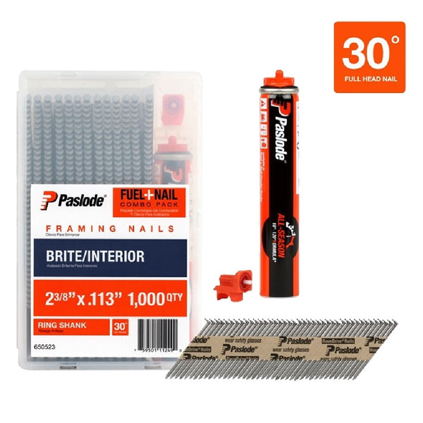 Paslode 650523 Framing Fuel and Nail Combo Pack, Bright