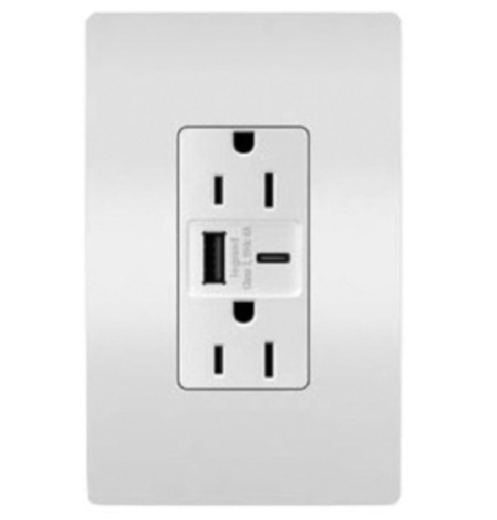 Pass & Seymour R26USBAC6WCCV6 USB Charger Wall Plate with Duplex Outlet, 15 Amps