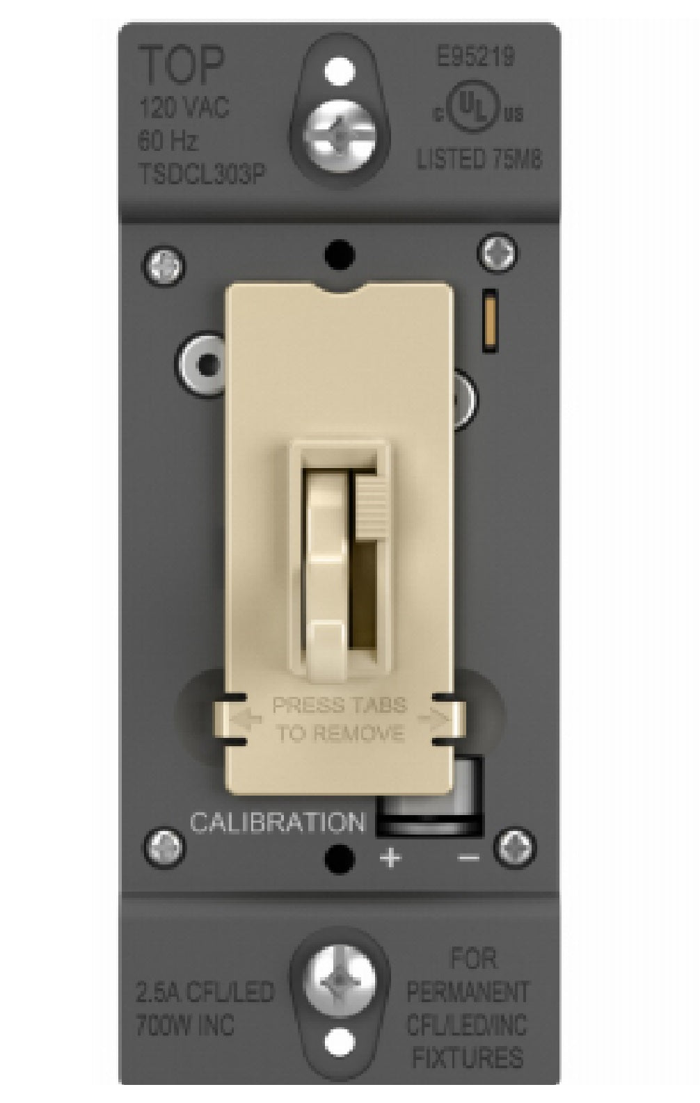 Pass & Seymour TSDCL303PICCV6 Legrand CFL/LED/Incandescent Toggle Slide Dimmer, Ivory