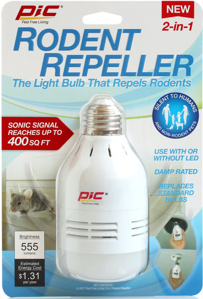 Pic LED-RR Light Bulb and Sonic Rodent Repellent, 400 sq-ft Coverage Area